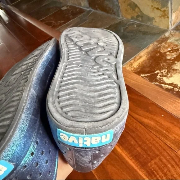 Shiny Blue Perforated Slip-Ons - Picture 15 of 16